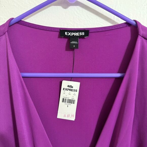 NWT ✨ Express purple v-neck faux wrap going out party dress, size small - Picture 2 of 12